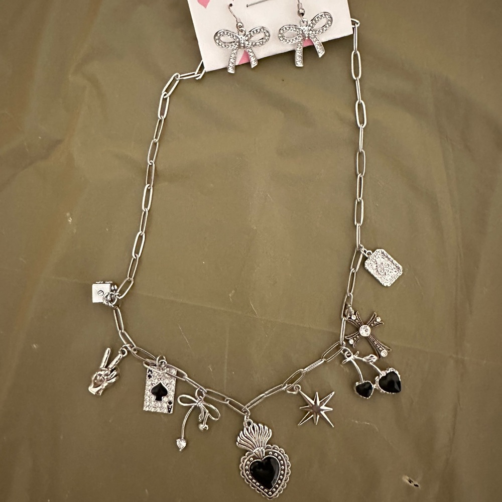 Silver and Black Charm Necklace with Delicate Pendants